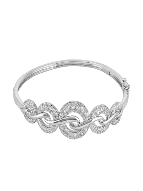 

shaze Women Silver-Toned CZ Embellished Rhodium-Plated Looped Crystals Bangle