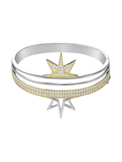 

shaze Women Silver & Gold-Toned CZ Embellished Nova Bangle