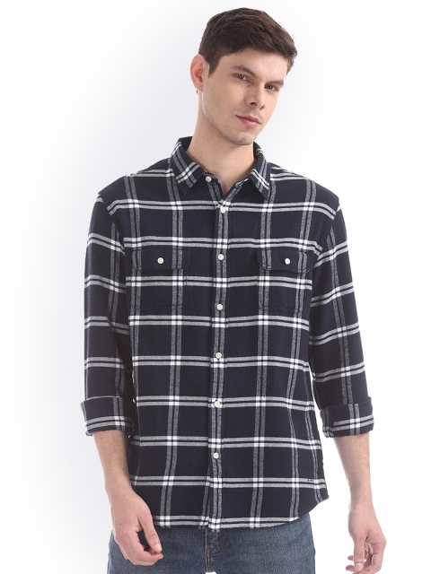 

Aeropostale Men Navy Blue Regular Fit Checked Casual Shirt