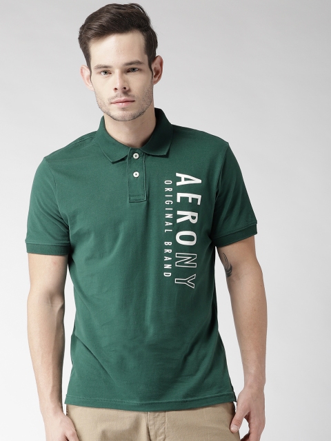

Aeropostale Men Green Solid Polo Collar T-shirt