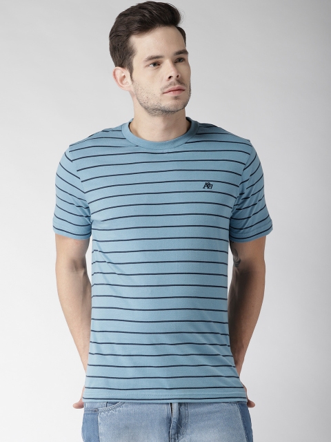 

Aeropostale Men Blue Striped Round Neck T-shirt