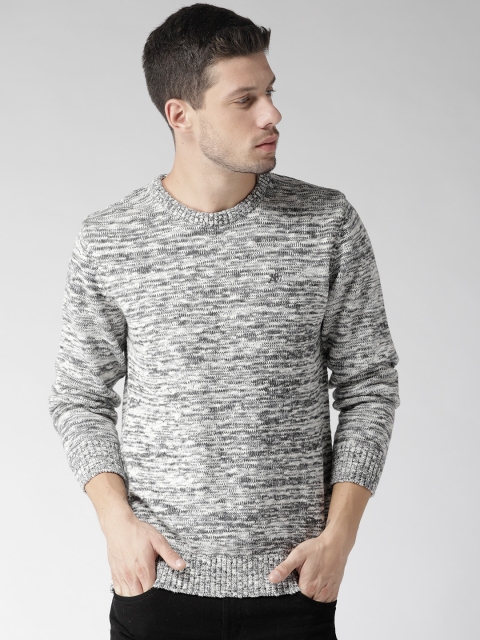 

Aeropostale Men White & Black Self Design Pullover