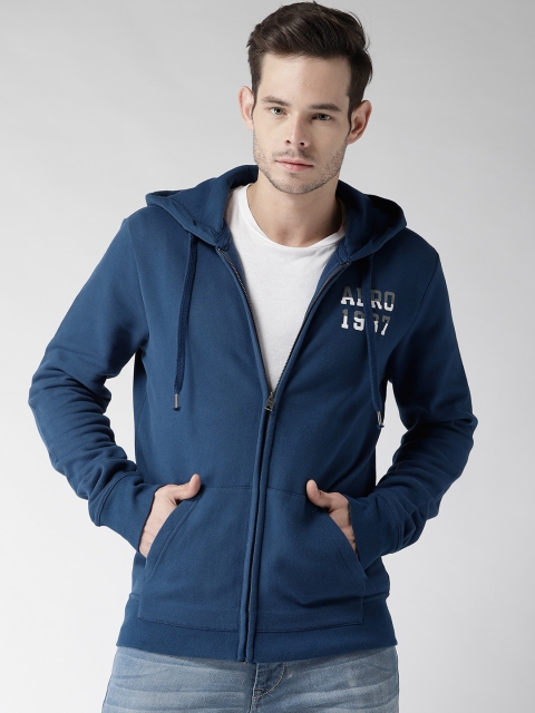 

Aeropostale Men Blue Hooded Sweatshirt with Printed Back