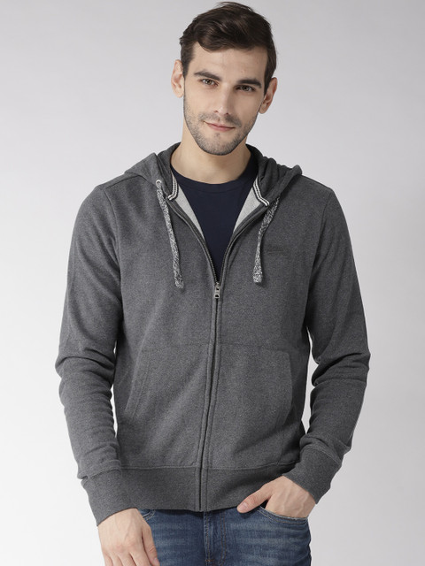 

Aeropostale Men Charcoal Grey Solid Hooded Sweatshirt