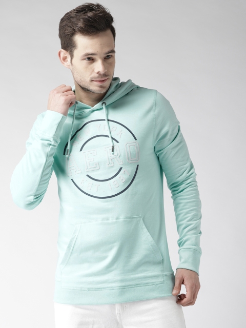 

Aeropostale Men Blue Printed Hooded Sweatshirt