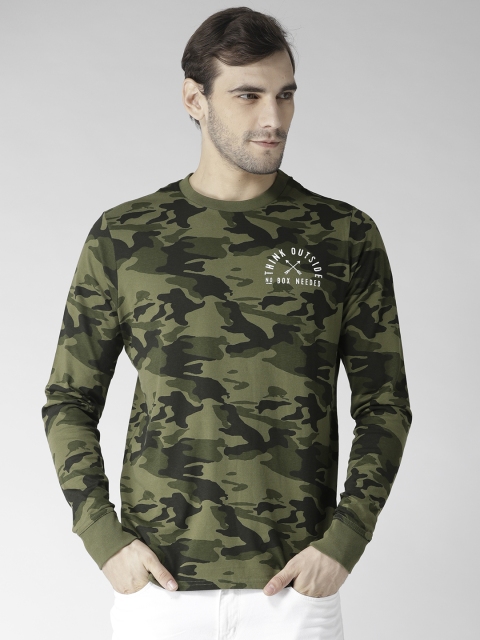 

Aeropostale Men Olive Green Printed Round Neck T-shirt