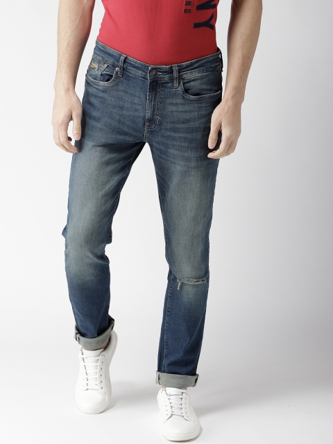 

Aeropostale Men Navy Blue Skinny Fit Mid-Rise Low Distress Jeans