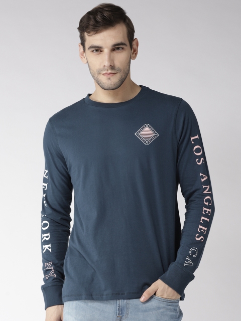 

Aeropostale Men Navy Blue Solid Round Neck Pure Cotton T-shirt