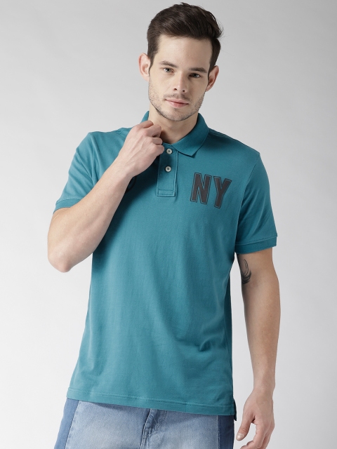 

Aeropostale Men Blue Solid Polo Collar T-shirt