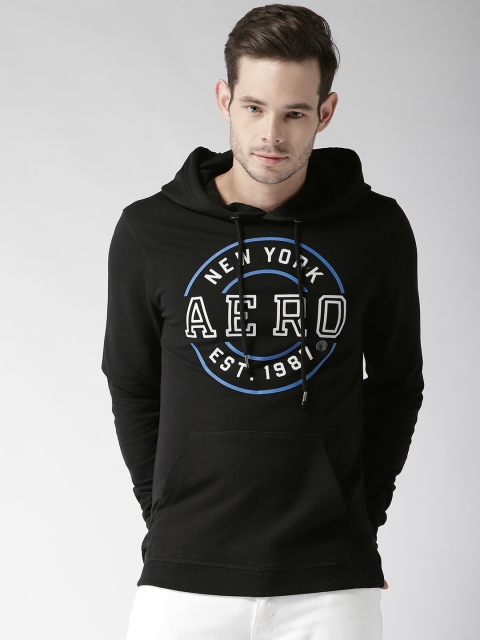 

Aeropostale Men Black Printed Hooded Sweatshirt
