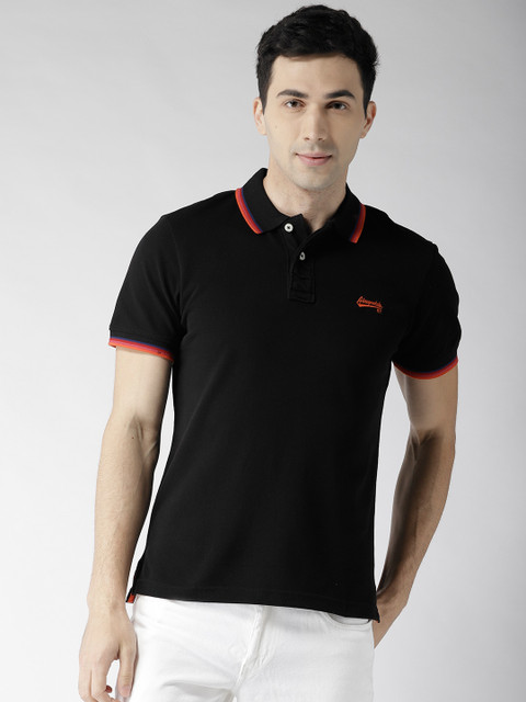 

Aeropostale Men Black Solid Polo Collar T-shirt