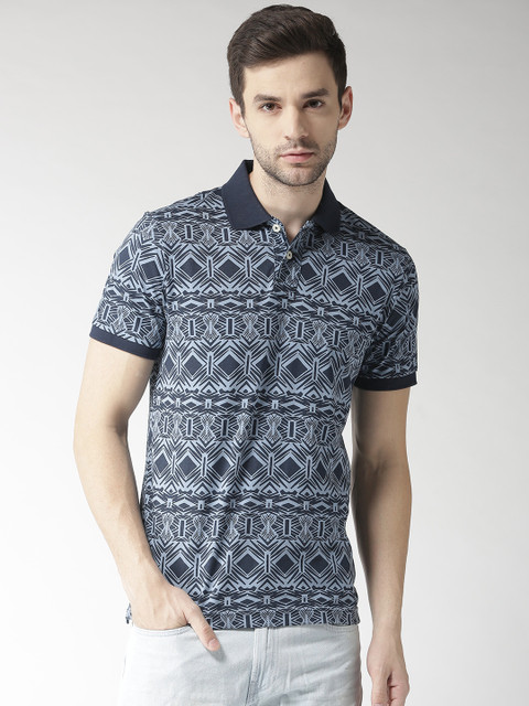 

Aeropostale Men Navy Blue Printed Polo Collar T-shirt