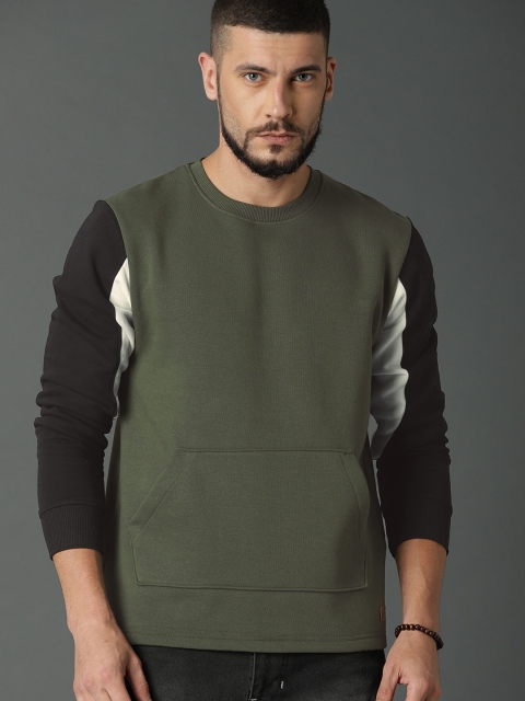 

Roadster Men Olive Green Solid Sweatshirt