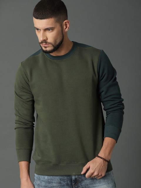 

Roadster Men Olive Green Solid Sweatshirt