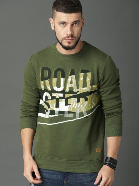 

Roadster Men Olive Green Printed Sweatshirt