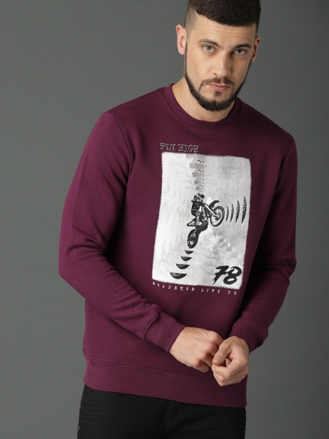 

Roadster Men Burgundy Printed Sweatshirt
