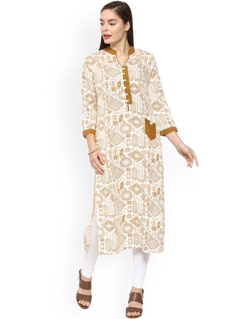 

Soch Women White & Beige Printed Straight Kurta