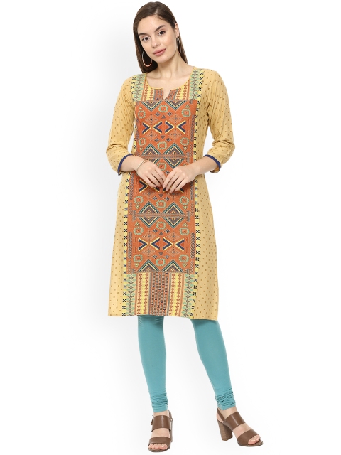 

Soch Women Yellow & Coral Printed Straight Kurta