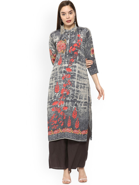 

Soch Women Grey & Multicoloured Printed Straight Kurta