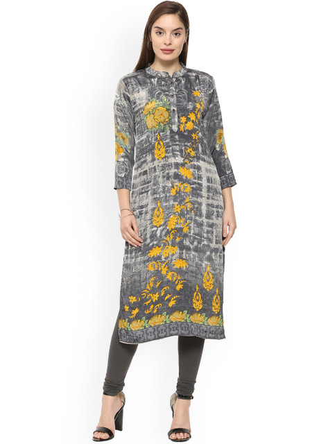 

Soch Women Grey & Multicoloured Printed Straight Kurta