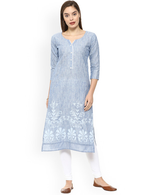 

Soch Women Blue & White Printed Straight Kurta