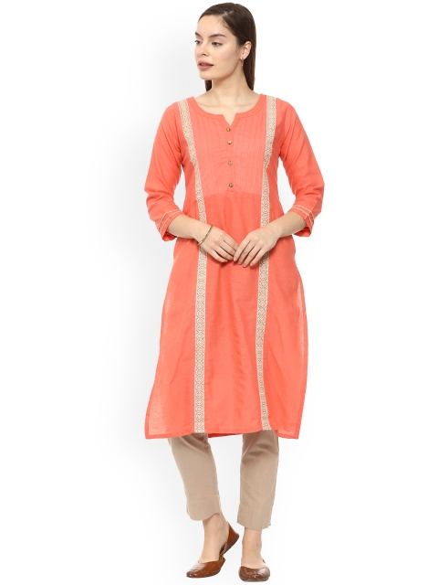 

Soch Women Red Embroidered Straight Kurta
