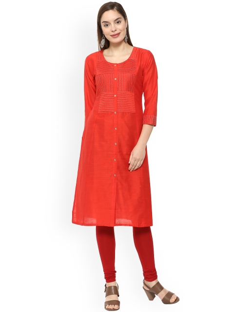 

Soch Women Red Solid Straight Kurta
