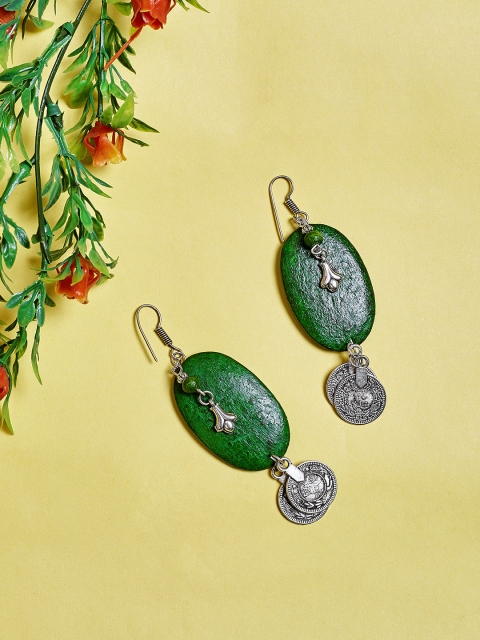 

ZeroKaata Green Oval Drop Earrings