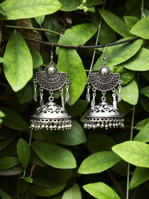 

ZeroKaata Silver-Toned Dome Shaped Jhumkas