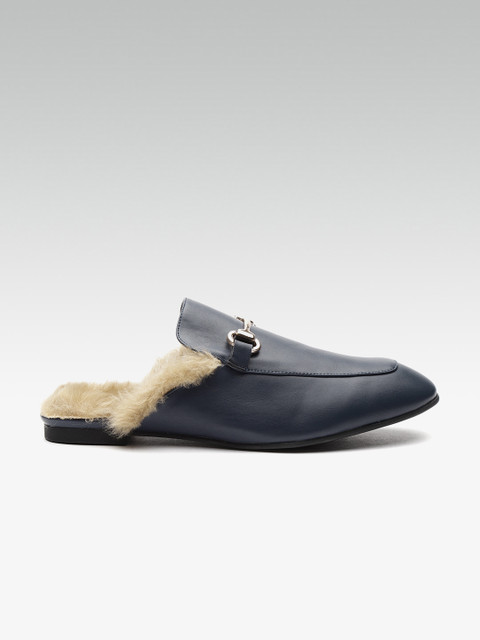 

Carlton London Women Navy Blue Solid Leather Mules