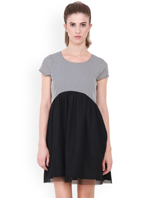 

Heather Hues Women Black Striped Fit and Flare Dress