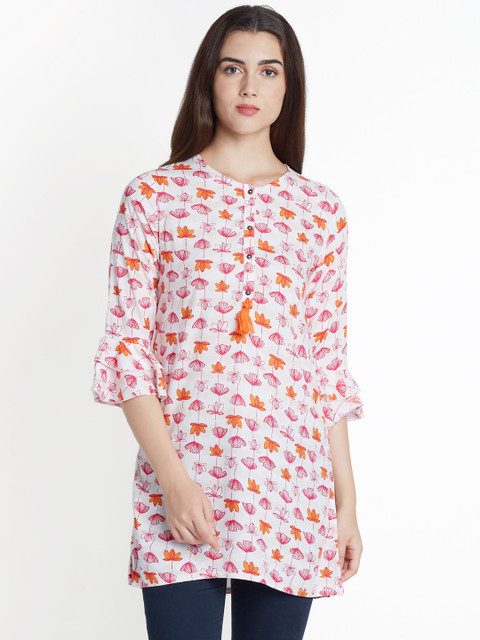 

AKKRITI BY PANTALOONS White & Pink Printed Tunic