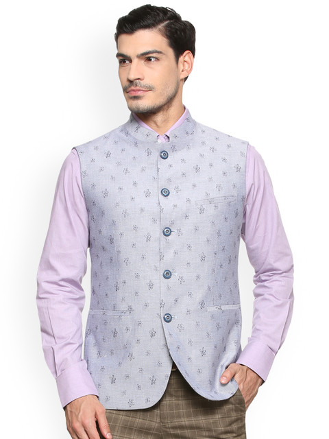 

Allen Solly Men Grey Woven Design Pure Cotton Nehru Jacket