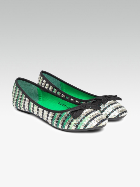 

Carlton London Women Black & Green Embellished Ballerinas