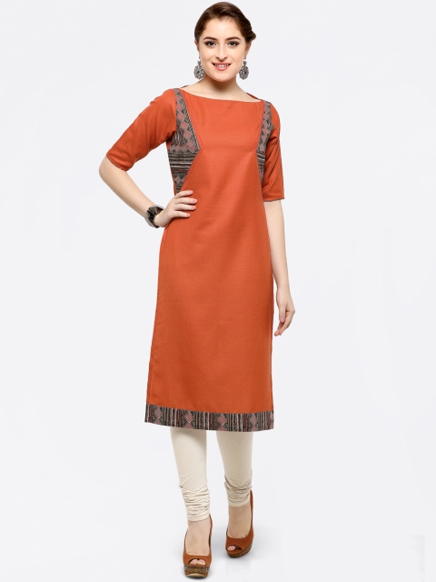 

Kvsfab Women Orange Solid Straight Kurta