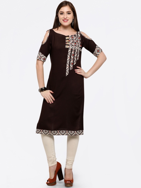 

Kvsfab Women Brown Printed Straight Kurta