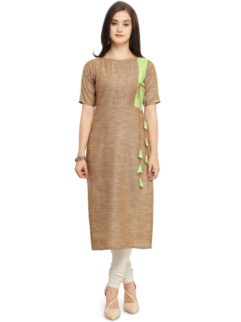 

Kvsfab Women Brown Solid Straight Kurta