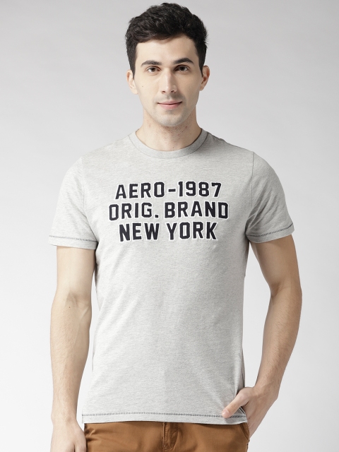 

Aeropostale Men Grey Melange Applique Detail Round Neck T-shirt