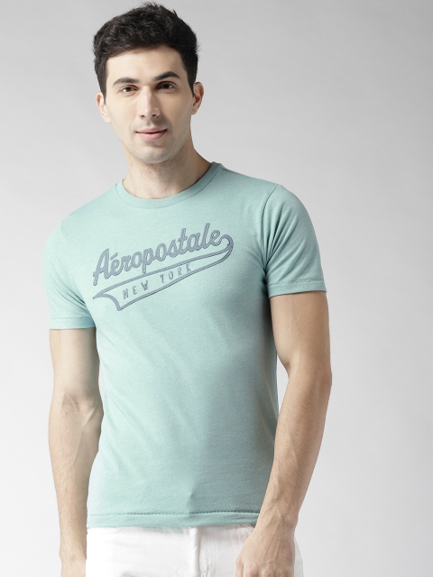 

Aeropostale Men Sea Green Applique Detail Round Neck T-shirt