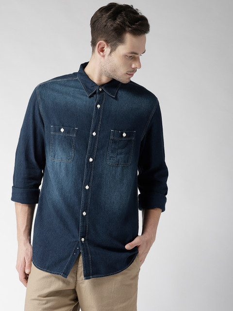 

Aeropostale Men Navy Blue Regular Fit Faded Denim Casual Shirt