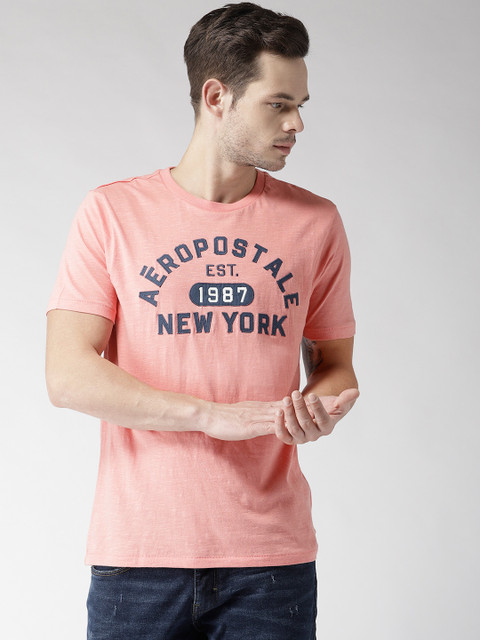 

Aeropostale Men Pink Applique Detail Round Neck T-shirt