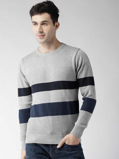 

Aeropostale Men Grey & Navy Blue Striped Pullover