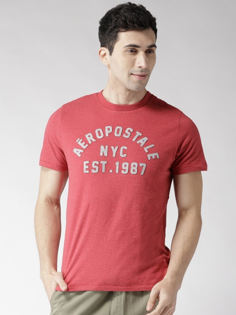 

Aeropostale Men Red Applique Detail Round Neck T-shirt