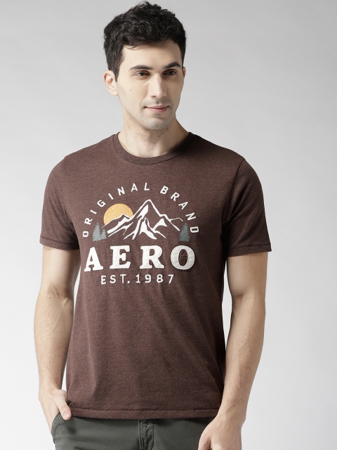 

Aeropostale Men Brown Applique Detail Round Neck T-shirt