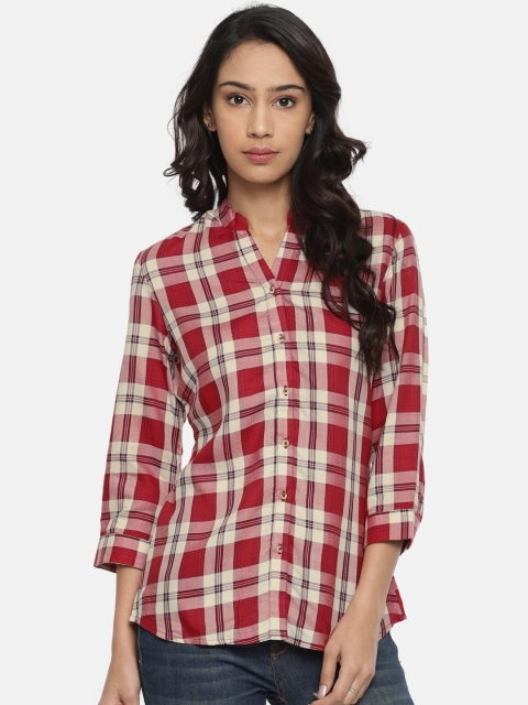 

Park Avenue Women Red & Off-White Regular Fit Checked Casual Shirt