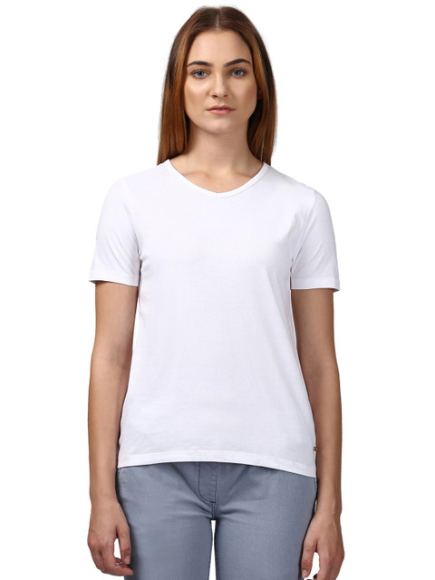 

Park Avenue Women White Solid V-Neck T-shirt