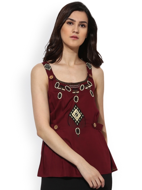 

Magzayra Women Maroon Embellished A-Line Top