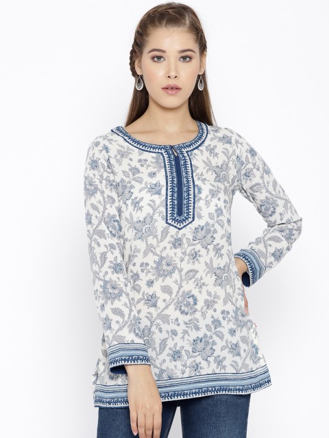

Biba Off-White & Navy Printed Kurti