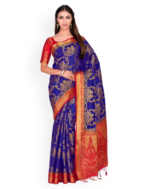 

MIMOSA Blue & Red Woven Design Kanjeevaram Saree