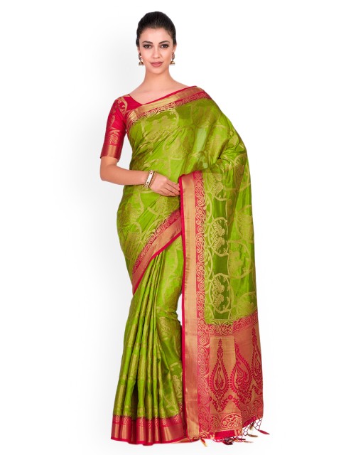 

MIMOSA Green & Pink Woven Design Kanjeevaram Saree